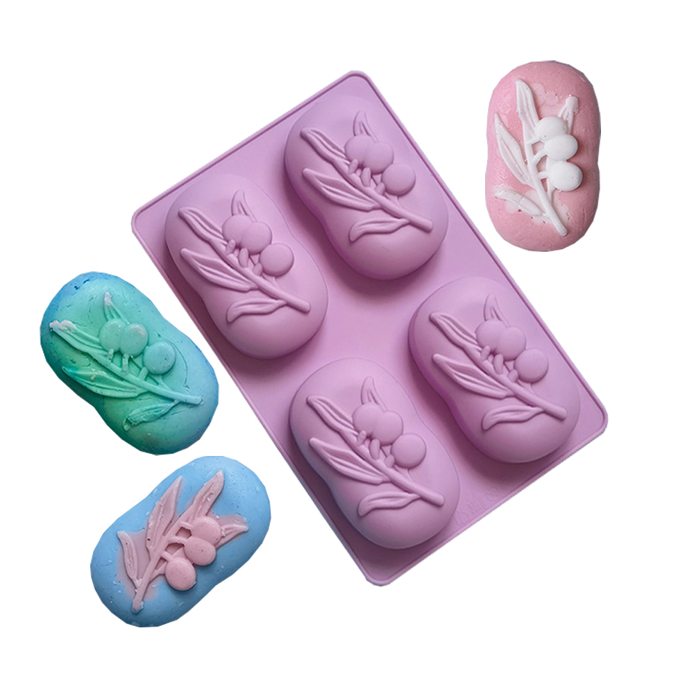 Candle Supplies Wholesale - 4 Cavities Oval Olive Tree Silicone